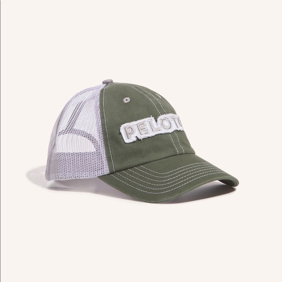 NEW! PELOTON Distressed Hat Two-Tone Design Adjustable Velcro Back Olive Cream - Picture 4 of 7